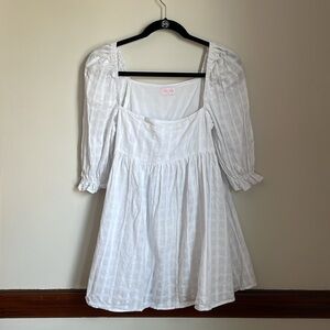 Pink Lily White Puff Sleeve Sundress Fully lined 100% Cotton sz Small